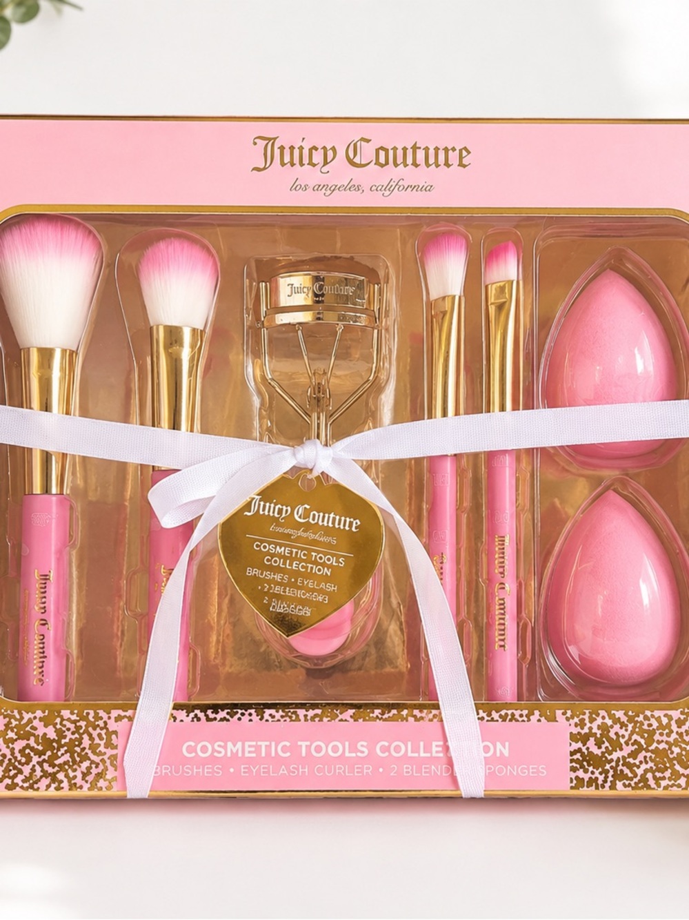 Juicy Couture Cosmetic Tools Collection 7 Pc Makeup Brush Sponge Curler Set New